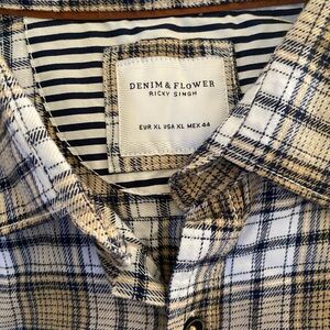 Denim & Flower Men's Checkered Shirt - Navy and Cream